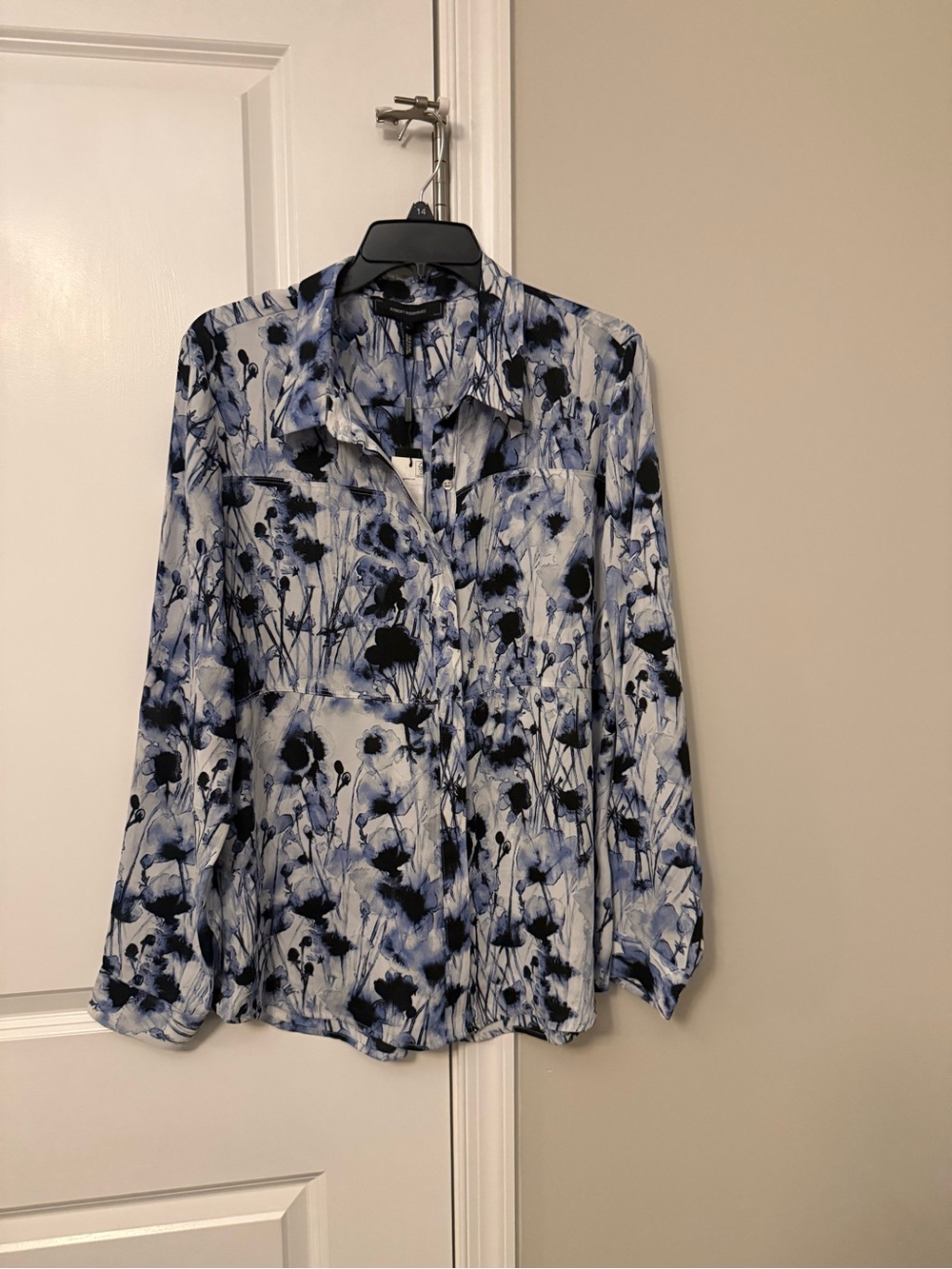 Narciso Rodriguez Blue and Black Floral Button-Down Blouse